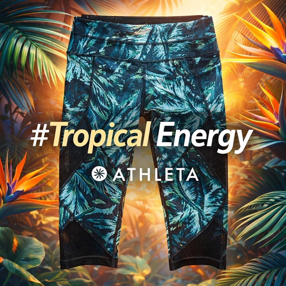Athleta Palm Leaf Capri Leggings Mesh Panel Athletic Size M